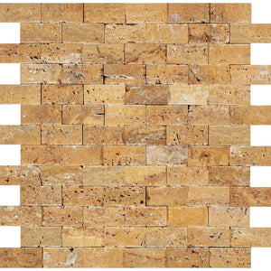 1 x 2 Split-faced Gold Travertine Brick Mosaic - Tilephile
