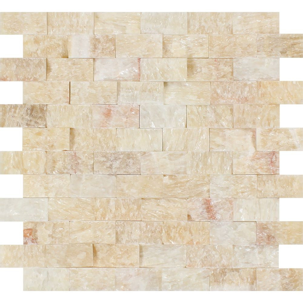 1 x 2 Split-faced Honey Onyx Brick Mosaic Tile - Tilephile