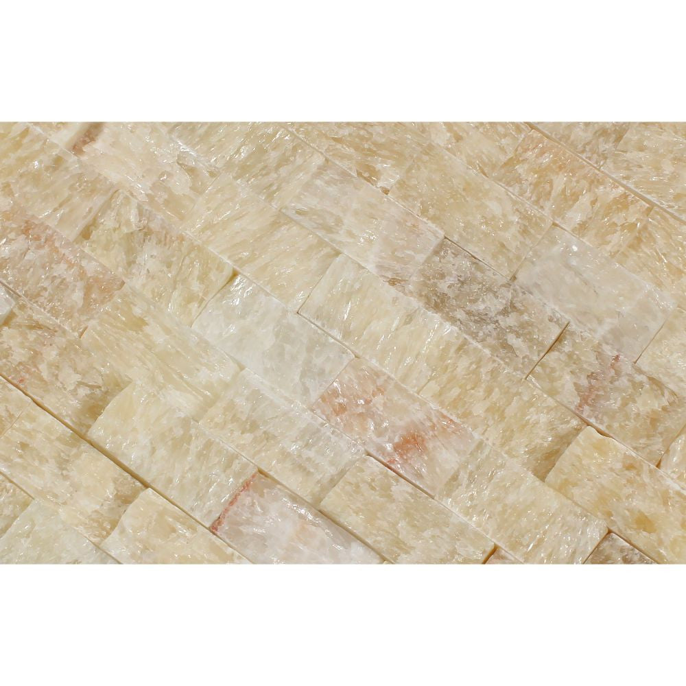 1 x 2 Split-faced Honey Onyx Brick Mosaic Tile - Tilephile