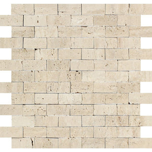 1 x 2 Split-faced Ivory Travertine Brick Mosaic Tile - Tilephile