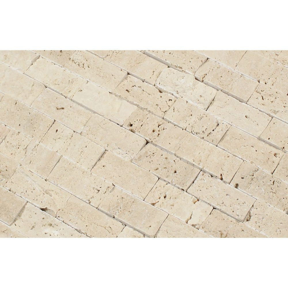 1 x 2 Split-faced Ivory Travertine Brick Mosaic Tile - Tilephile