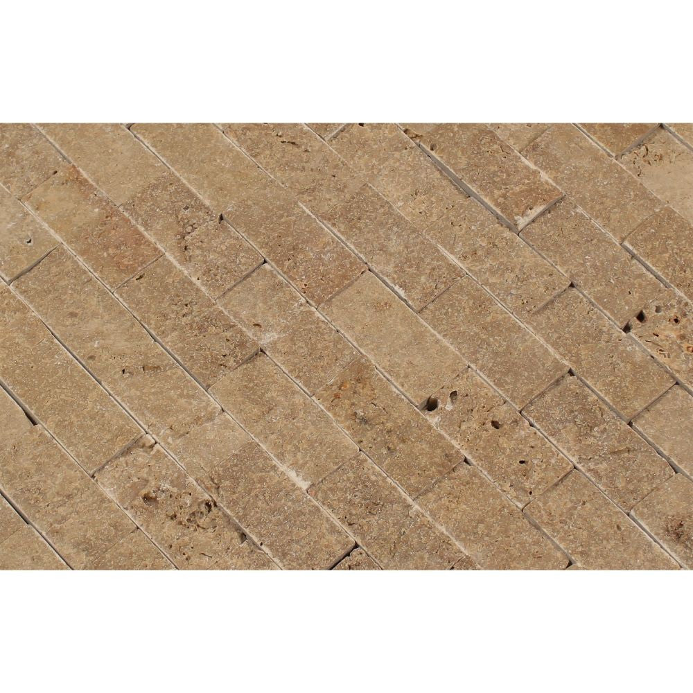 1 x 2 Split-faced Noce Travertine Brick Mosaic Tile - Tilephile