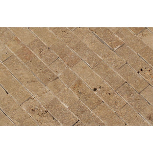 1 x 2 Split-faced Noce Travertine Brick Mosaic Tile - Tilephile
