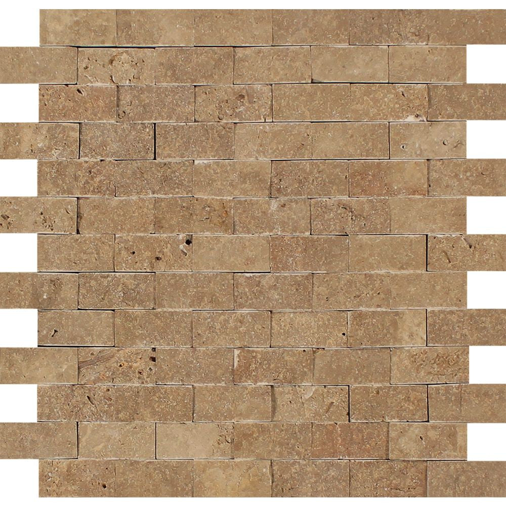 1 x 2 Split-faced Noce Travertine Brick Mosaic Tile - Tilephile