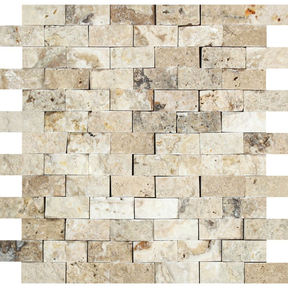 1 x 2  Split-faced Philadelphia Travertine Brick Mosaic Tile Sample - Tilephile