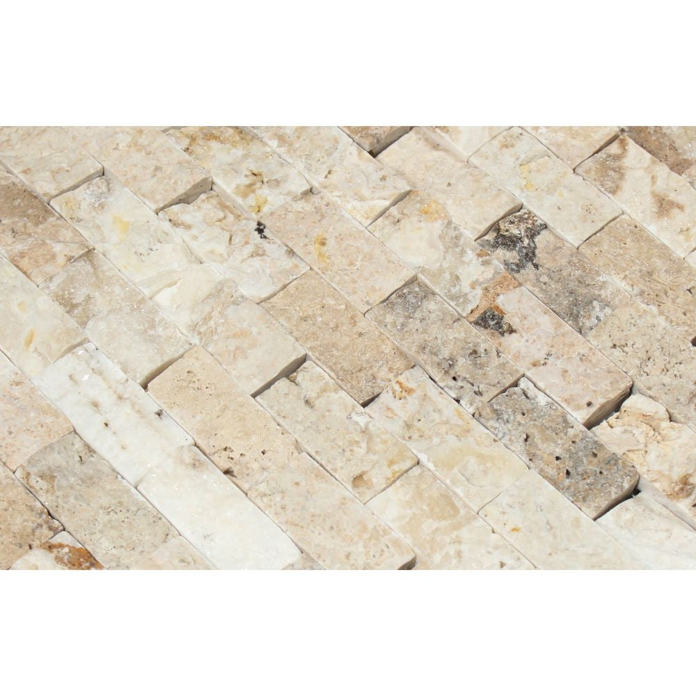 1 x 2  Split-faced Philadelphia Travertine Brick Mosaic Tile - Tilephile