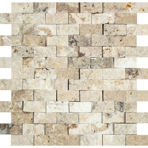 1 x 2  Split-faced Philadelphia Travertine Brick Mosaic Tile - Tilephile