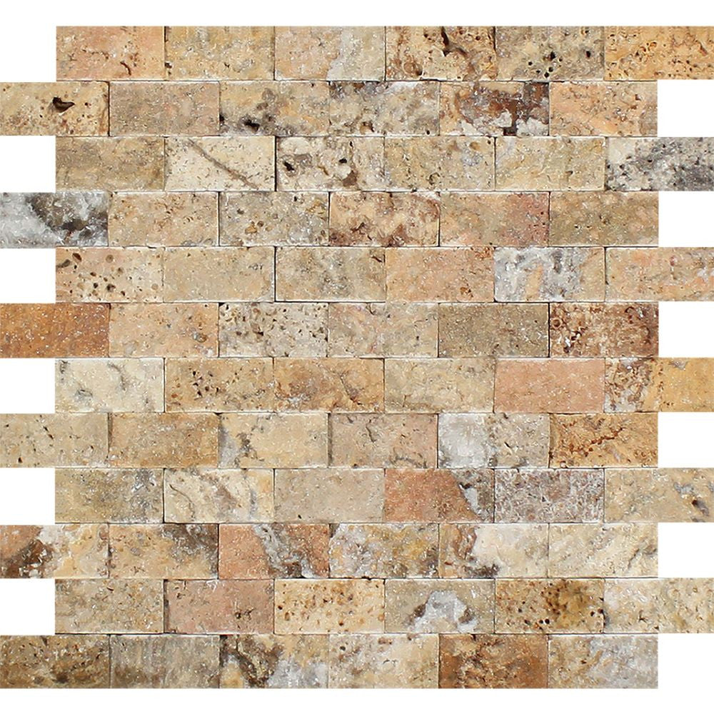 1 x 2 Split-faced Scabos Travertine Brick Mosaic Tile Sample - Tilephile