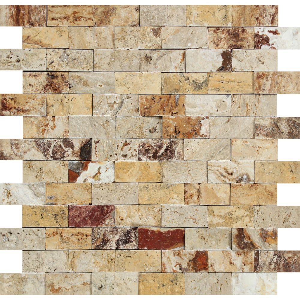 1 x 2 Split-faced Valencia Travertine Brick Mosaic Tile - Tilephile