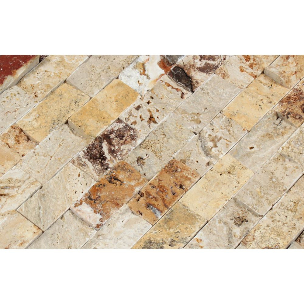 1 x 2 Split-faced Valencia Travertine Brick Mosaic Tile - Tilephile