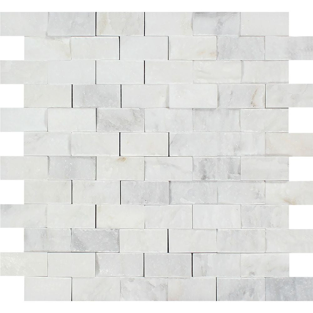 1 x 2 Split-faced Oriental White Marble Brick Mosaic Tile Sample - Tilephile