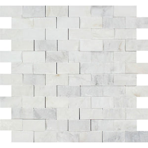 1 x 2 Split-faced Oriental White Marble Brick Mosaic Tile - Tilephile