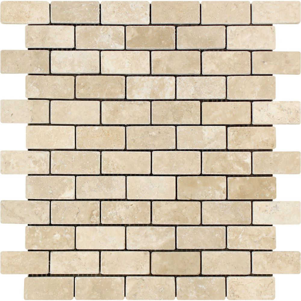 1 x 2 Tumbled Durango Travertine Brick Mosaic Tile - Tilephile