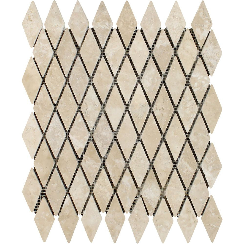 1 x 2 Tumbled Durango Travertine Diamond Mosaic Tile Sample - Tilephile