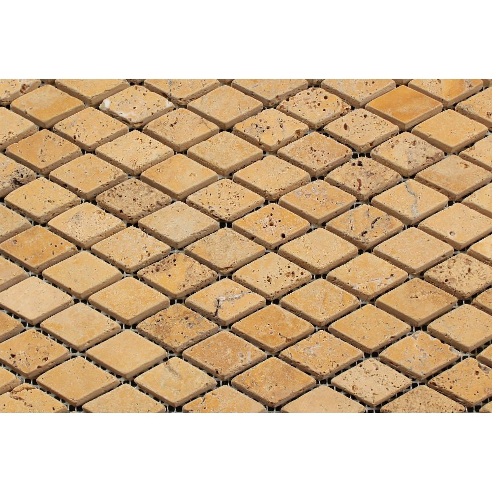 1 x 2 Tumbled Gold Travertine Diamond Mosaic Tile - Tilephile