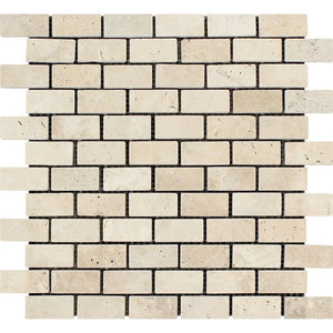 1 x 2 Tumbled Ivory Travertine Brick Mosaic Tile - Tilephile