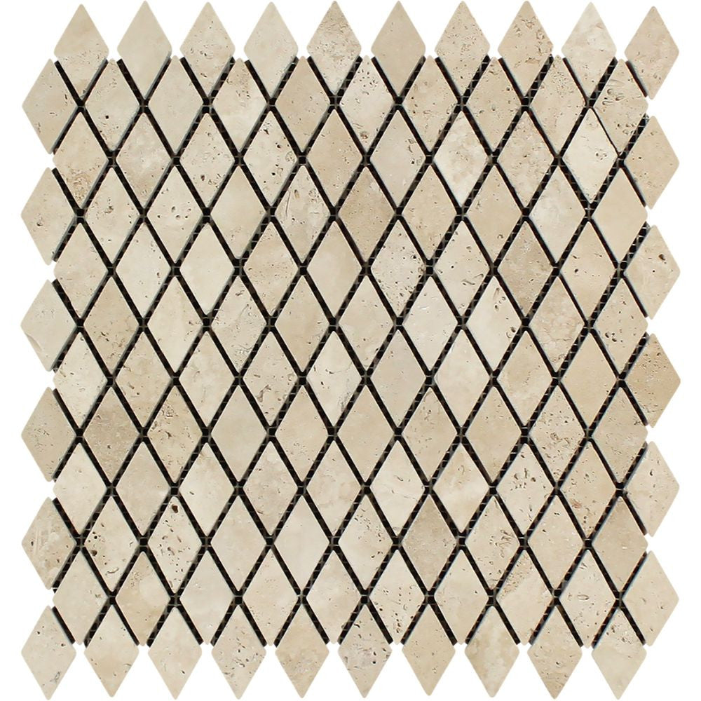 1 x 2 Tumbled Ivory Travertine Diamond Mosaic Tile - Tilephile