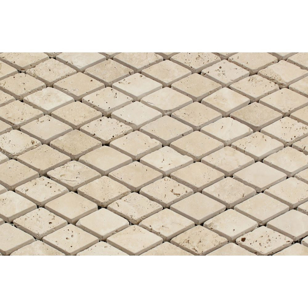 1 x 2 Tumbled Ivory Travertine Diamond Mosaic Tile - Tilephile
