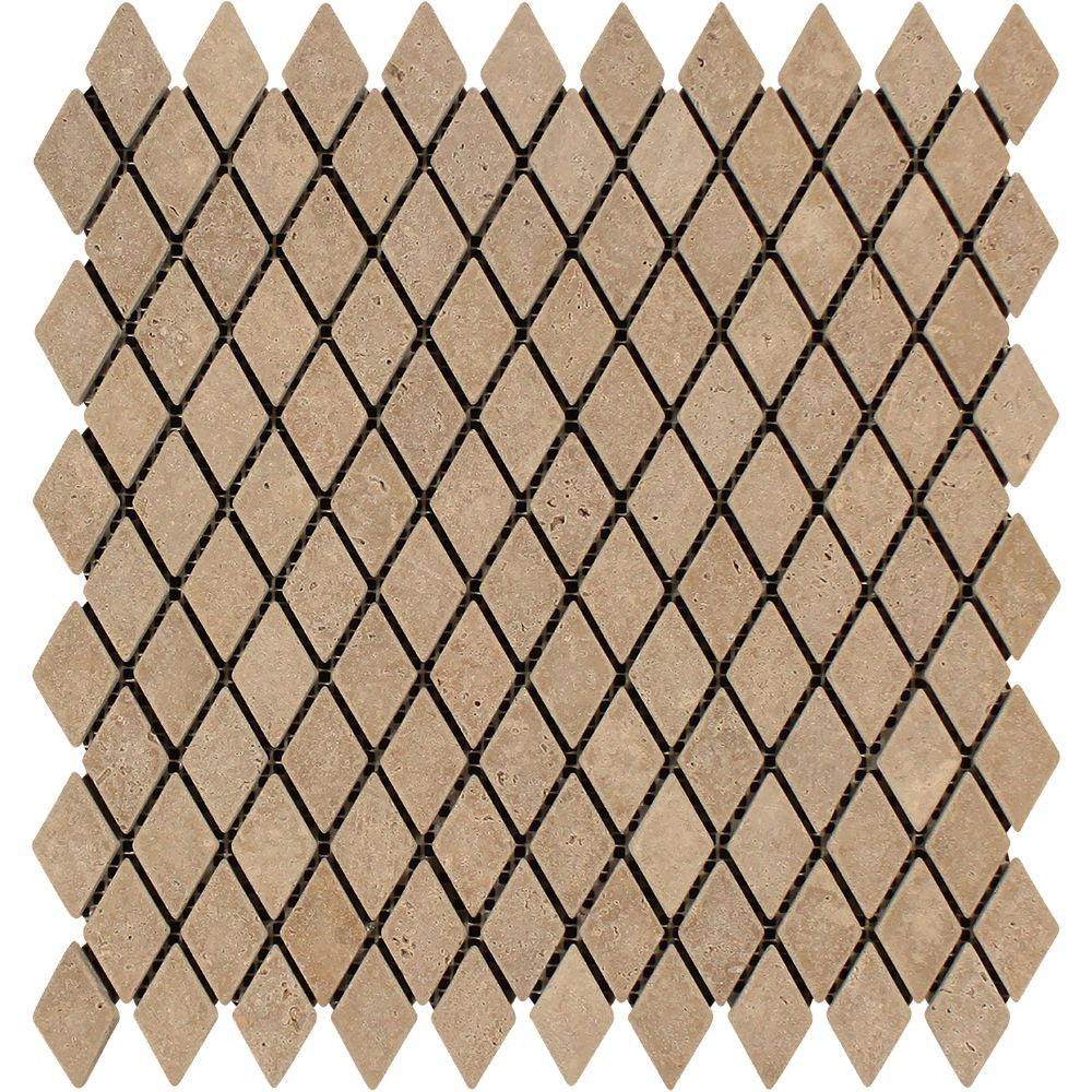 1 x 2 Tumbled Noce Travertine Diamond Mosaic Tile Sample - Tilephile