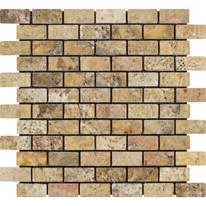 1 x 2 Tumbled Scabos Travertine Brick Mosaic Tile - Tilephile