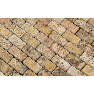 1 x 2 Tumbled Scabos Travertine Brick Mosaic Tile - Tilephile