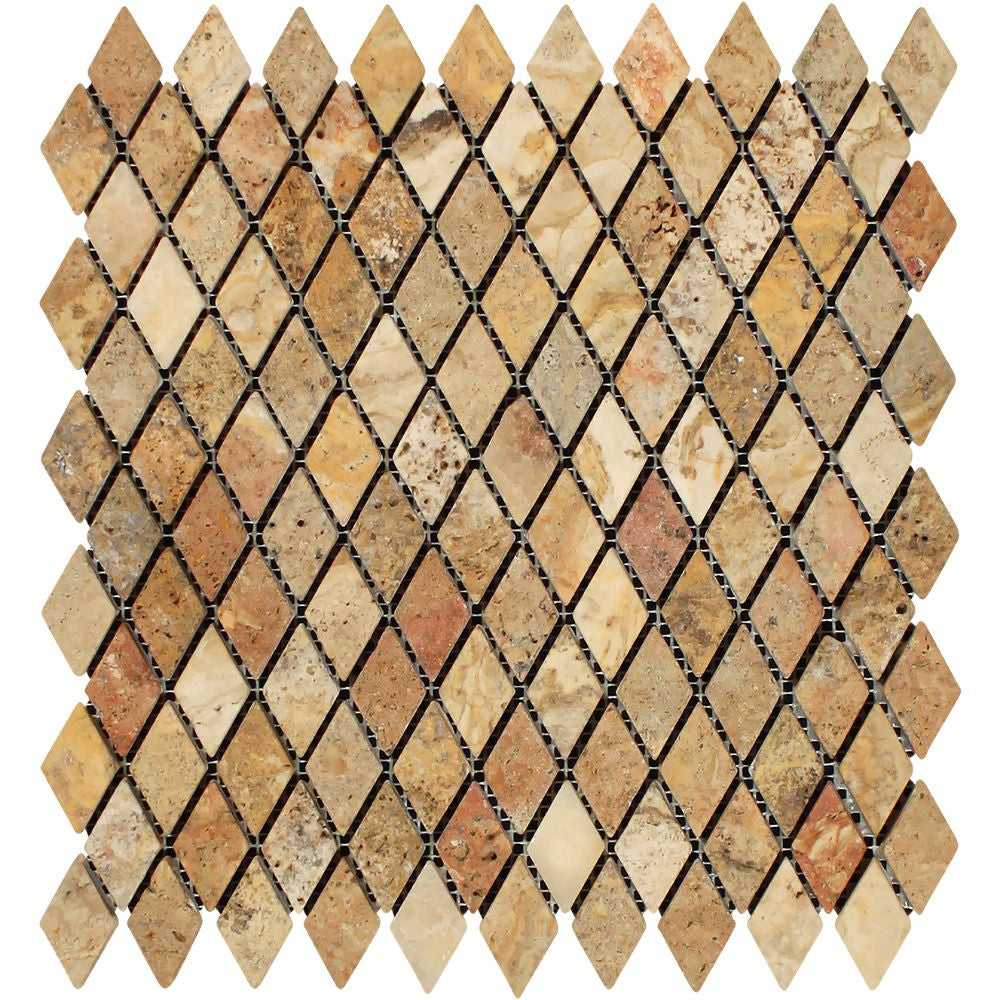 1 x 2 Tumbled Scabos Travertine Diamond Mosaic Tile Sample - Tilephile