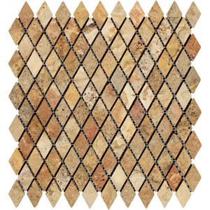 1 x 2 Tumbled Scabos Travertine Diamond Mosaic Tile - Tilephile