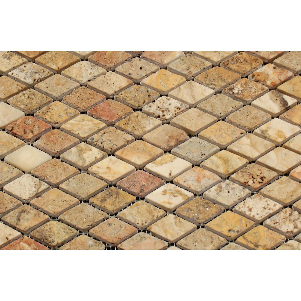 1 x 2 Tumbled Scabos Travertine Diamond Mosaic Tile - Tilephile