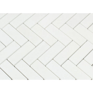 1 x 3 Honed Thassos White Marble Herringbone Mosaic Tile - Tilephile