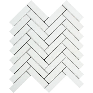 1 x 4 Honed Thassos White Marble Herringbone Mosaic Tile - Tilephile
