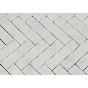 1 x 4 Polished Bianco Carrara Marble Herringbone Mosaic Tile - Tilephile