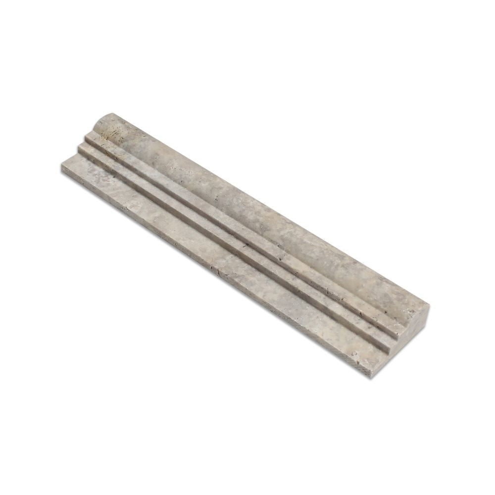 2 1/2 x 12 Tumbled Silver Travertine Double-Step Chair Rail Trim - Tilephile