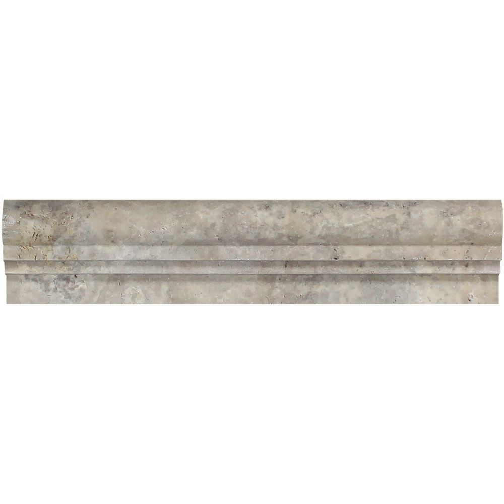 2 1/2 x 12 Tumbled Silver Travertine Double-Step Chair Rail Trim - Tilephile