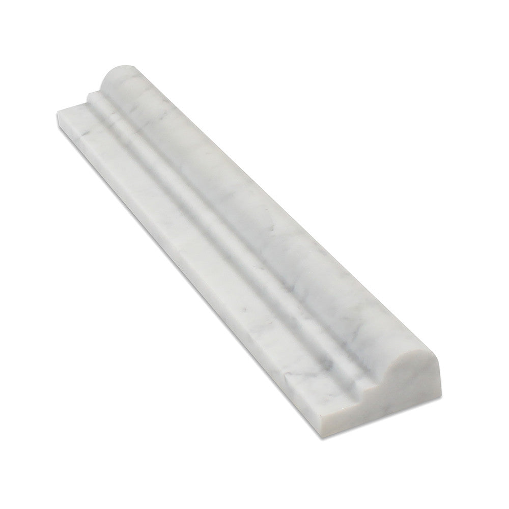 2 x 12 Honed Bianco Carrara Marble Single-Step Chair Rail Trim - Tilephile