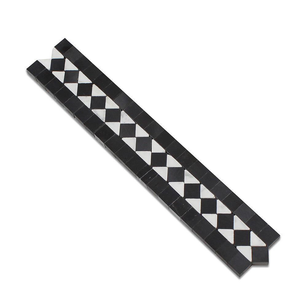 2 x 12 Honed Bianco Carrara Marble BIAS Border w/ Black Dots - Tilephile