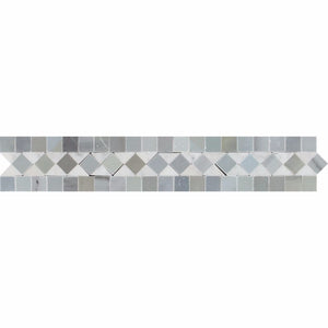 2 x 12 Honed Bianco Carrara Marble BIAS Border w/ Blue-Gray Dots - Tilephile