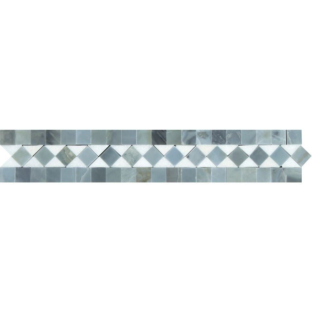 2 x 12 Honed Thassos White Marble BIAS Border w/ Blue-Gray Dots Sample - Tilephile
