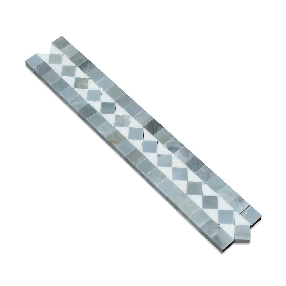 2 x 12 Honed Thassos White Marble BIAS Border w/ Blue-Gray Dots - Tilephile
