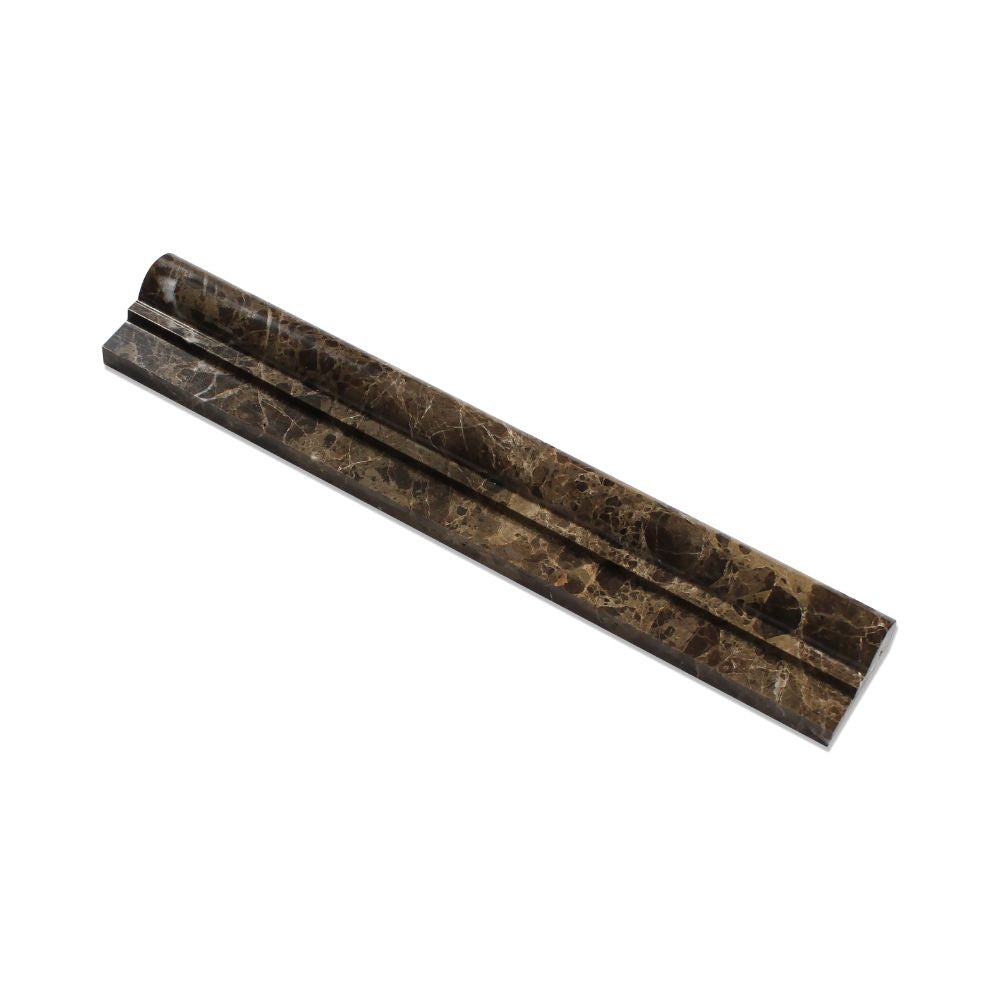 2 x 12 Polished Emperador Dark Marble Single-Step Chair Rail Trim - Tilephile