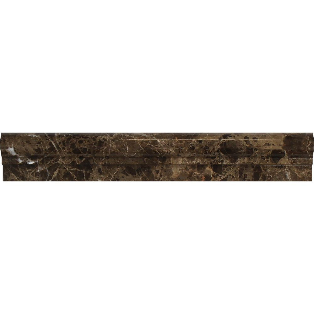 2 x 12 Polished Emperador Dark Marble Single-Step Chair Rail Trim - Tilephile