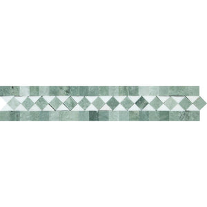 2 x 12 Polished Thassos White Marble BIAS Border w/ Ming Green Dots - Tilephile