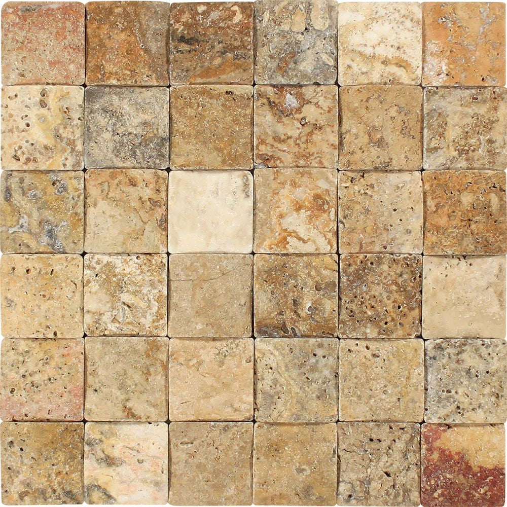 2 x 2 CNC-Arched & Tumbled Travertine Scabos Mosaic Tile - Tilephile