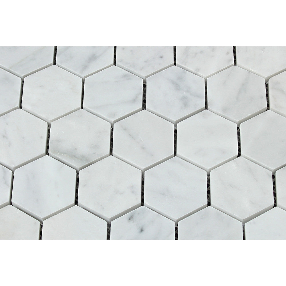 2 x 2 Honed Bianco Carrara Marble Hexagon Mosaic Tile - Tilephile