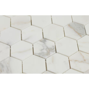 2 x 2 Honed Calacatta Gold Marble Hexagon Mosaic Tile - Tilephile