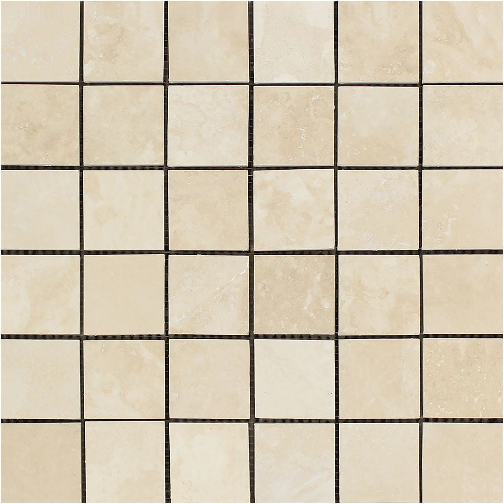 2 x 2 Honed Ivory Travertine Mosaic Tile Sample - Tilephile