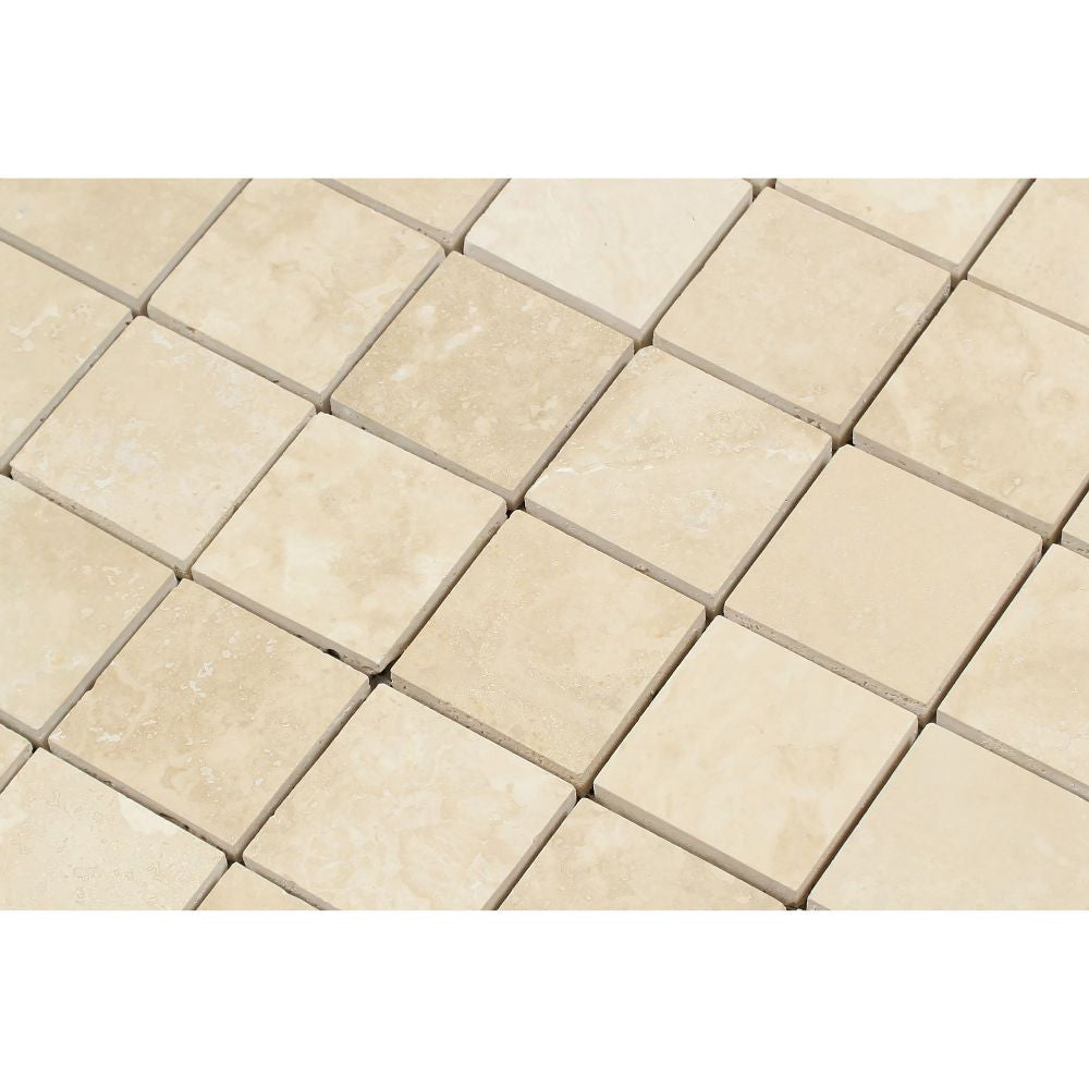 2 x 2 Honed Ivory Travertine Mosaic Tile - Tilephile