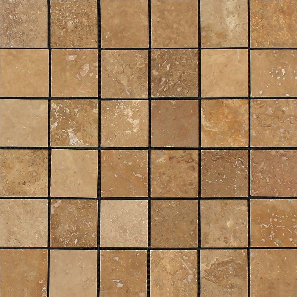 2 x 2 Honed Noce Travertine Mosaic Tile Sample - Tilephile