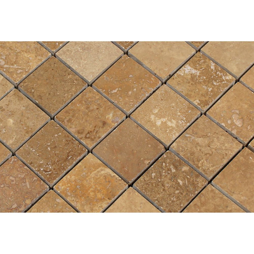 2 x 2 Honed Noce Travertine Mosaic Tile - Tilephile