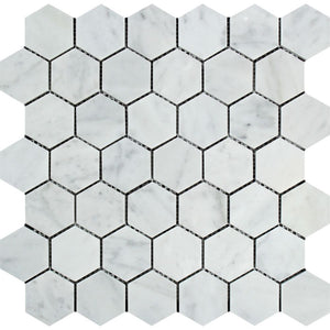 2 x 2 Polished Bianco Carrara Marble Hexagon Mosaic Tile - Tilephile