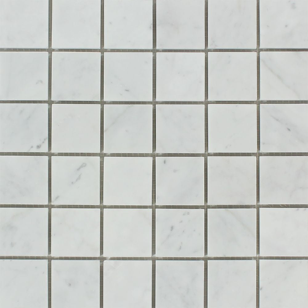 2 x 2 Polished Bianco Carrara Marble Mosaic Tile Sample - Tilephile